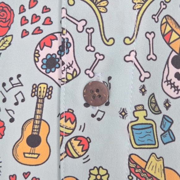 Tropical Bros Mens Super Stretch Mexican Fiesta Candy Skull Hawaiian Shirt XL - Picture 4 of 8